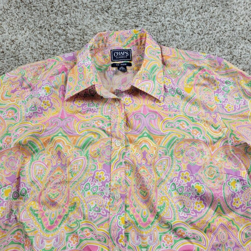 Chaps Shirt Womens 1X Paisley Button Up Paisley 3/4 Sleeve - Picture 2 of 6